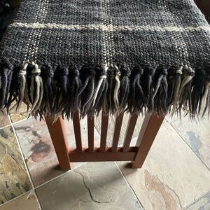 Grey/Blue Plaid Handwoven Throw Blanket with Fringe - Made in Argentina